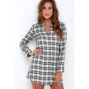 BB Dakota Blue Plaid Button Up Shirt Dress S‎